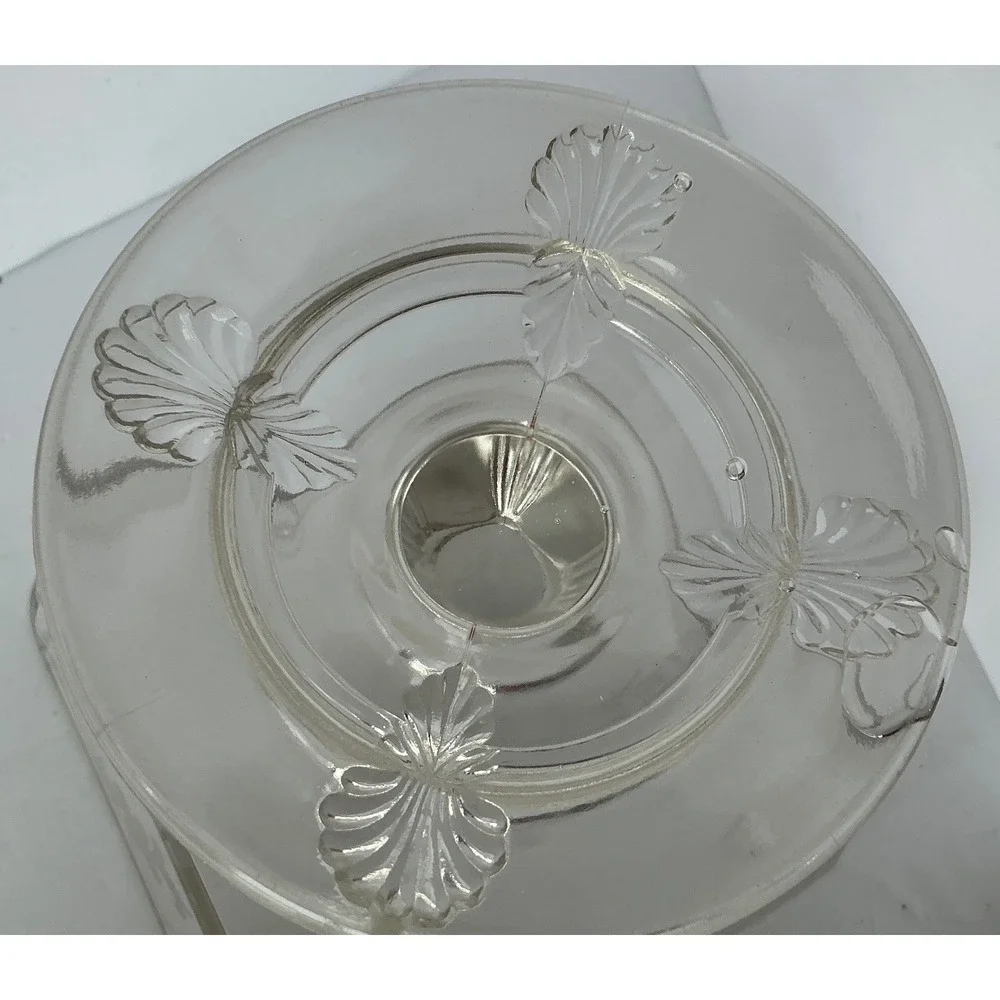 Vintage Glass Pedestal‎ Candy Dish Etched Floral Square Lidded Clear